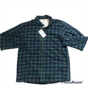 Lee Valley Flannel Lined Button Down Green Plaid Shirt